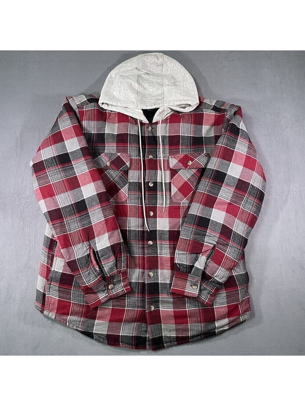 Wrangler Jacket Men Sz XL Red Plaid Flannel Shacket Button Quilted Lined Shacket